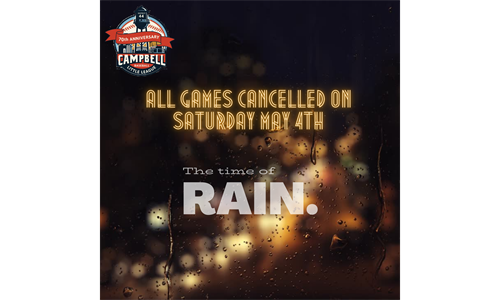 All Games Cancelled - Saturday May 4th