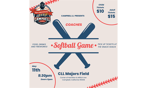 Coaches Game & Fireworks - May 11th at 5:30pm